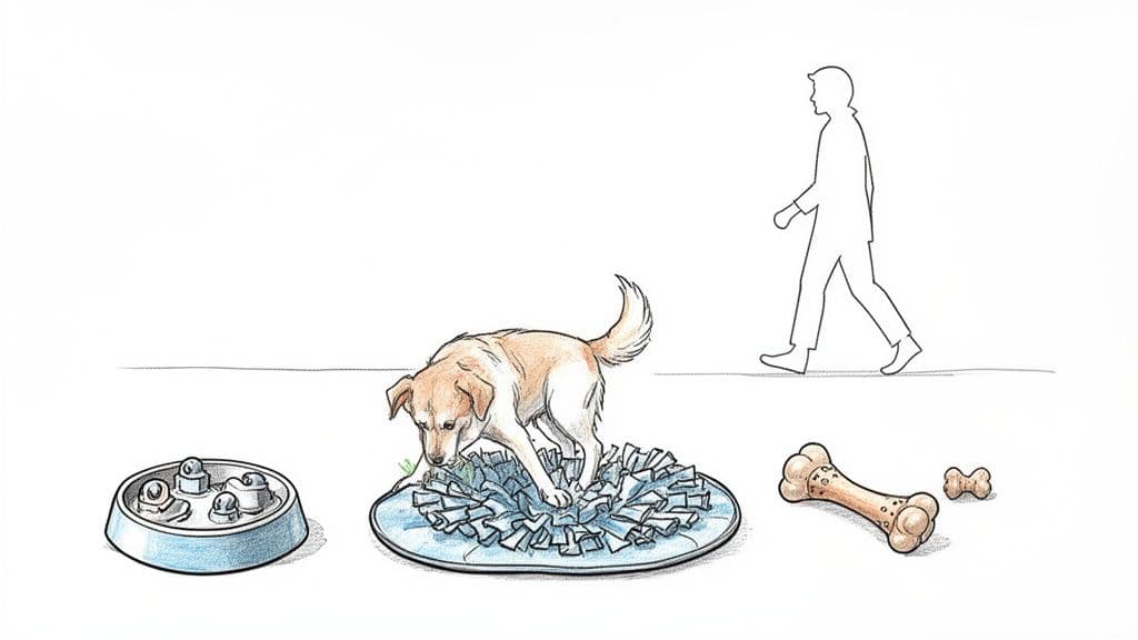 chien qui lèche tapis de fouille